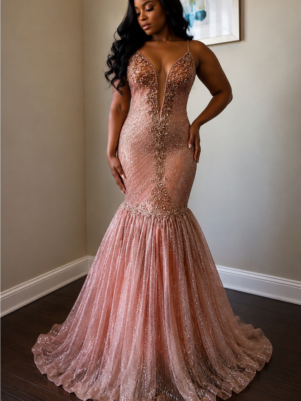 Dancing Queen Rose Gold Sequin Mermaid Prom Dress